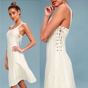 Astr Cream Lace-Up Midi Dress